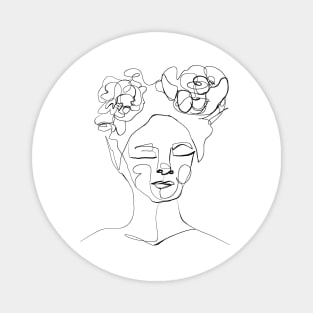 Minimalist Woman with Peony - Abstract Line Art Portrait with Flowers Magnet
